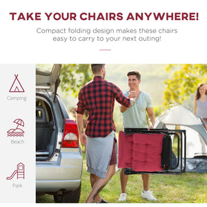 Reclining Zero Gravity Chair with Adjustable Backrest, Folding Garden Sun Lounger with Removable Cushion and Headrest, Set of 2, Wine Red