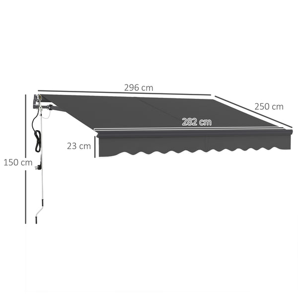 3 x 2.5m Electric Awning with Remote Controller, Aluminium Frame DIY Retractable Awning, UV30+ Sun Shade Canopy for Garden Patio Deck Door Window, Dark Grey