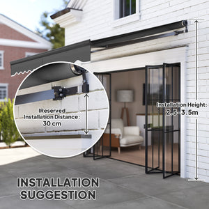 3 x 2.5m Electric Awning with Remote Controller, Aluminium Frame DIY Retractable Awning, UV30+ Sun Shade Canopy for Garden Patio Deck Door Window, Dark Grey