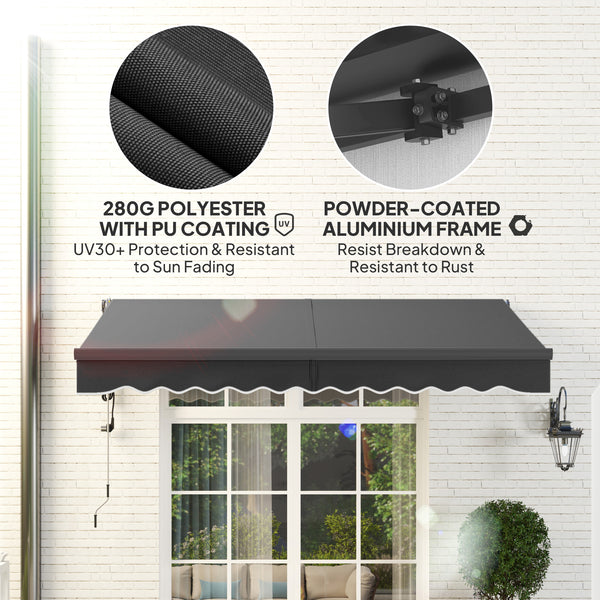 3 x 2.5m Electric Awning with Remote Controller, Aluminium Frame DIY Retractable Awning, UV30+ Sun Shade Canopy for Garden Patio Deck Door Window, Dark Grey