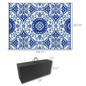 Outsunny Reversible Outdoor Rug, 9' x 12' Waterproof Plastic Straw Floor Mat, Portable RV Camping Carpet, Large Floor Mat for Backyard, Deck, Picnic, Beach, Blue & White Floral