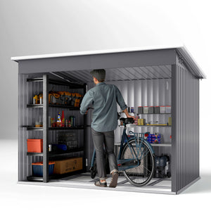 8.5 x 6ft Storage Shed Galvanised Steel Garden Shed, Metal Shed with Foundation Kit, Window, Lockable Wide Doors and Air Vents for Outdoor Patio, Dark Grey