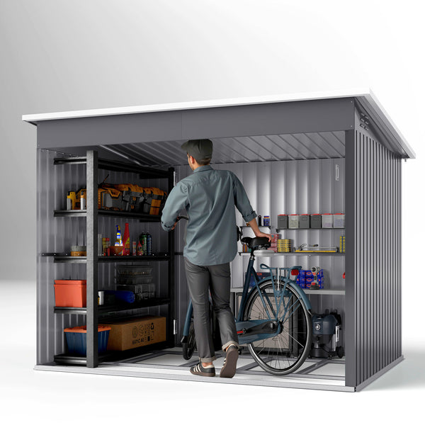 8.5 x 6ft Storage Shed Galvanised Steel Garden Shed, Metal Shed with Foundation Kit, Window, Lockable Wide Doors and Air Vents for Outdoor Patio, Dark Grey