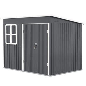 8.5 x 6ft Storage Shed Galvanised Steel Garden Shed, Metal Shed with Foundation Kit, Window, Lockable Wide Doors and Air Vents for Outdoor Patio, Dark Grey