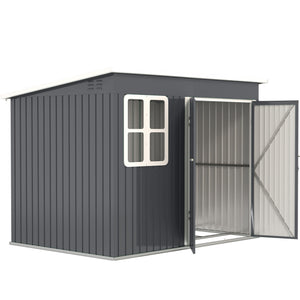 8.5 x 6ft Storage Shed Galvanised Steel Garden Shed, Metal Shed with Foundation Kit, Window, Lockable Wide Doors and Air Vents for Outdoor Patio, Dark Grey