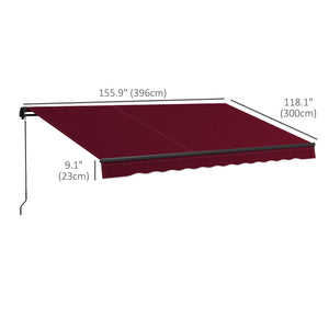  13' x 10' Retractable Awning, Patio Awning Sunshade Shelter with Manual Crank Handle, 280gsm UV Resistant Fabric and Aluminum Frame, for Balcony, Yard, Wine Red