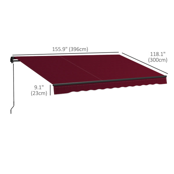  13' x 10' Retractable Awning, Patio Awning Sunshade Shelter with Manual Crank Handle, 280gsm UV Resistant Fabric and Aluminum Frame, for Balcony, Yard, Wine Red