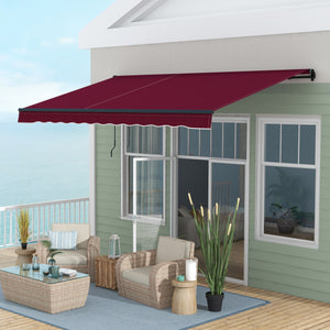  13' x 10' Retractable Awning, Patio Awning Sunshade Shelter with Manual Crank Handle, 280gsm UV Resistant Fabric and Aluminum Frame, for Balcony, Yard, Wine Red