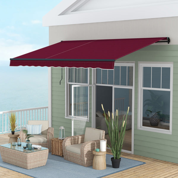  13' x 10' Retractable Awning, Patio Awning Sunshade Shelter with Manual Crank Handle, 280gsm UV Resistant Fabric and Aluminum Frame, for Balcony, Yard, Wine Red