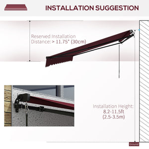  13' x 10' Retractable Awning, Patio Awning Sunshade Shelter with Manual Crank Handle, 280gsm UV Resistant Fabric and Aluminum Frame, for Balcony, Yard, Wine Red