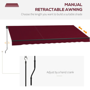  13' x 10' Retractable Awning, Patio Awning Sunshade Shelter with Manual Crank Handle, 280gsm UV Resistant Fabric and Aluminum Frame, for Balcony, Yard, Wine Red