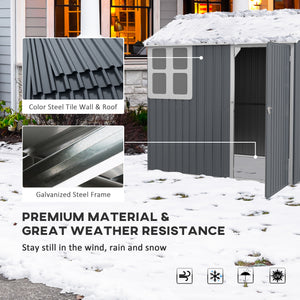 7' x 5.5' Outdoor Storage Shed, Metal Garden Shed Storage House with Window, Lockable Door, Vents, for Backyard, Patio, Lawn, Dark Grey