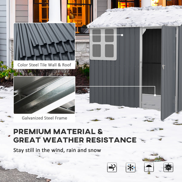 7' x 5.5' Outdoor Storage Shed, Metal Garden Shed Storage House with Window, Lockable Door, Vents, for Backyard, Patio, Lawn, Dark Grey