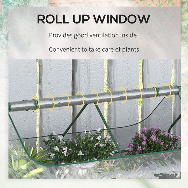 Raised Garden Bed with Greenhouse, Steel Planter Box with Plastic Cover, Roll Up Window, Dual Use for Flowers, Vegetables, Fruits and Herbs, 185L x 95W x 92H cm, Clear