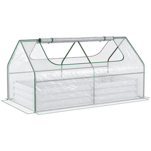 Raised Garden Bed with Greenhouse, Steel Planter Box with Plastic Cover, Roll Up Window, Dual Use for Flowers, Vegetables, Fruits and Herbs, 185L x 95W x 92H cm, Clear