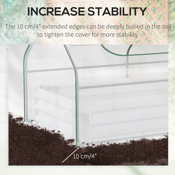 Raised Garden Bed with Greenhouse, Steel Planter Box with Plastic Cover, Roll Up Window, Dual Use for Flowers, Vegetables, Fruits and Herbs, 185L x 95W x 92H cm, Clear