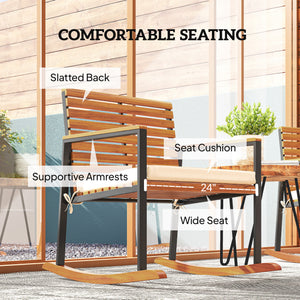 Outdoor Rocking Chair Set of 2, Acacia Wood Outdoor Rockers with Armrests, Cushion, Patio Wooden Rocking Chair Set for Garden, Balcony, Porch, 353 lbs. Capacity, Cream White