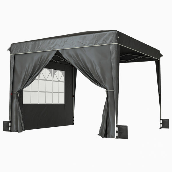 10 x 10 ft Pop Up Canopy Tent with Sidewalls, UPF50+ Outdoor Portable Instant Canopy Shelter with Carry Bag, Sandbags, Adjustable Height for  Parties, Events, Camping, Black
