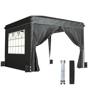 10 x 10 ft Pop Up Canopy Tent with Sidewalls, UPF50+ Outdoor Portable Instant Canopy Shelter with Carry Bag, Sandbags, Adjustable Height for  Parties, Events, Camping, Black
