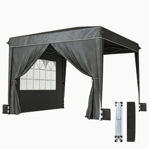 10 x 10 ft Pop Up Canopy Tent with Sidewalls, UPF50+ Outdoor Portable Instant Canopy Shelter with Carry Bag, Sandbags, Adjustable Height for  Parties, Events, Camping, Black