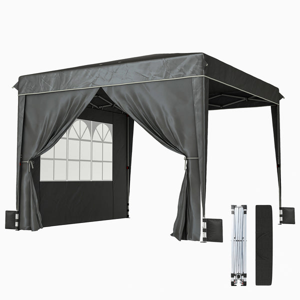 10 x 10 ft Pop Up Canopy Tent with Sidewalls, UPF50+ Outdoor Portable Instant Canopy Shelter with Carry Bag, Sandbags, Adjustable Height for  Parties, Events, Camping, Black