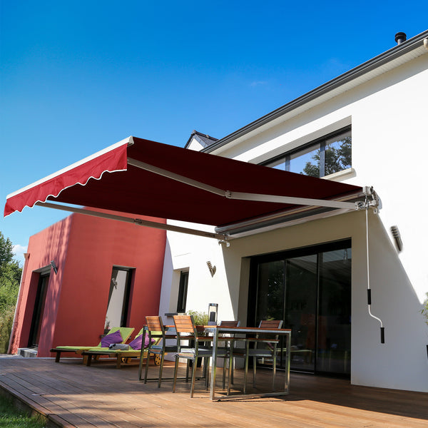 2.5m x 2m Garden Patio Manual Awning Canopy Sun Shade Shelter Retractable with Winding Handle Wine Red