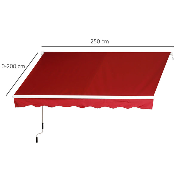 2.5m x 2m Garden Patio Manual Awning Canopy Sun Shade Shelter Retractable with Winding Handle Wine Red