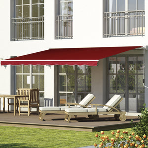 2.5m x 2m Garden Patio Manual Awning Canopy Sun Shade Shelter Retractable with Winding Handle Wine Red