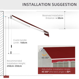 2.5m x 2m Garden Patio Manual Awning Canopy Sun Shade Shelter Retractable with Winding Handle Wine Red