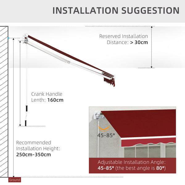 2.5m x 2m Garden Patio Manual Awning Canopy Sun Shade Shelter Retractable with Winding Handle Wine Red