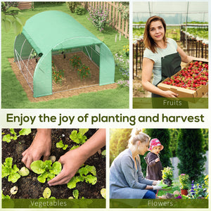 3 x 3 x 2 m Polytunnel Greenhouse with Roll-up Side Walls, Walk-in Grow House Tent with Steel Frame, Reinforced Cover, Zipped Door and 6 Mesh Windows for Garden, Green