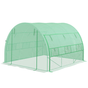 3 x 3 x 2 m Polytunnel Greenhouse with Roll-up Side Walls, Walk-in Grow House Tent with Steel Frame, Reinforced Cover, Zipped Door and 6 Mesh Windows for Garden, Green