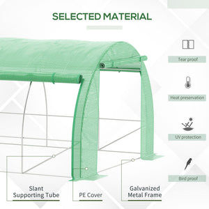 3 x 3 x 2 m Polytunnel Greenhouse with Roll-up Side Walls, Walk-in Grow House Tent with Steel Frame, Reinforced Cover, Zipped Door and 6 Mesh Windows for Garden, Green