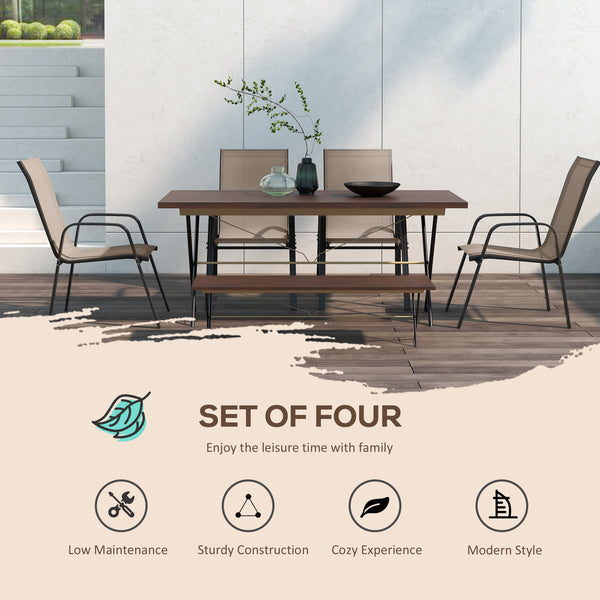 4 Pieces Garden Chairs, Stackable Outdoor Chairs with High Backrest and Armrest, Breathable Mesh Fabric Dining Chair Set of 4, Dark Grey