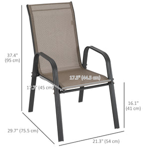 Set of 4 Outdoor Dining Chairs, Heavy Duty Stackable Patio Dining Set with Mesh Seat and Armrests for Balcony Garden, Grey