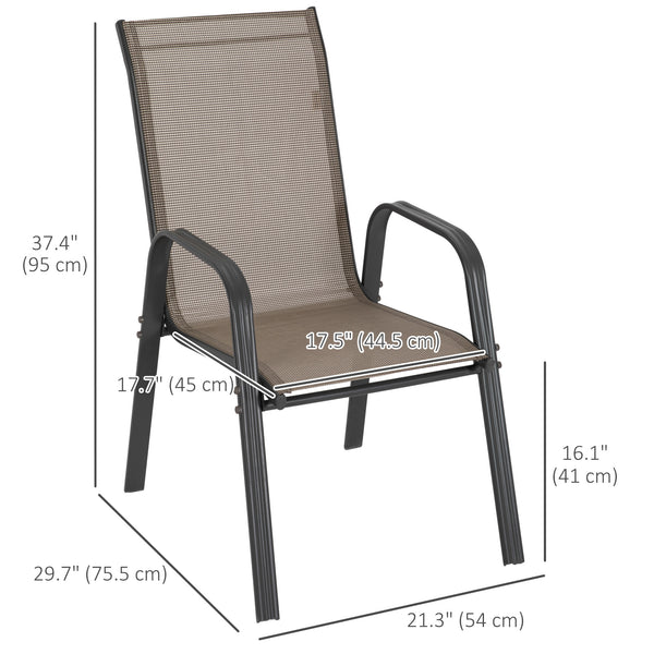 Set of 4 Outdoor Dining Chairs, Heavy Duty Stackable Patio Dining Set with Mesh Seat and Armrests for Balcony Garden, Grey