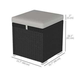 2 Pieces Wicker Outdoor Ottoman with Storage, PE Rattan Patio Storage Ottoman with Removable Cushion, Square Outdoor Footstool Seating, Footrest and Side Table, Light Grey