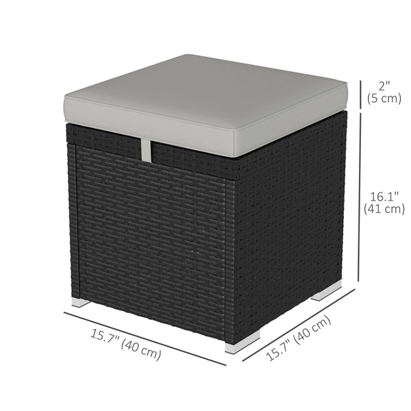 2 Pieces Wicker Outdoor Ottoman with Storage, PE Rattan Patio Storage Ottoman with Removable Cushion, Square Outdoor Footstool Seating, Footrest and Side Table, Light Grey