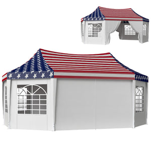 22.3 x 16.4 ft Party Tent, Heavy Duty Event Tent with Sidewalls, 2 Doors and 6 Windows, Outdoor Gazebo Shelter for Wedding, Party, American Flag
