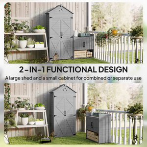 2-in-1 Outdoor Storage Cabinet, Wood Garden Shed with Shelves, Latch Doors and Vent Holes, Outdoor Tool Shed with Foot Caps for Backyard, Patio, Lawn, Light Grey
