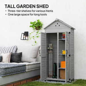 2-in-1 Outdoor Storage Cabinet, Wood Garden Shed with Shelves, Latch Doors and Vent Holes, Outdoor Tool Shed with Foot Caps for Backyard, Patio, Lawn, Light Grey