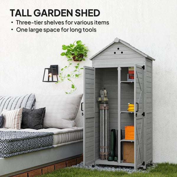 2-in-1 Outdoor Storage Cabinet, Wood Garden Shed with Shelves, Latch Doors and Vent Holes, Outdoor Tool Shed with Foot Caps for Backyard, Patio, Lawn, Light Grey
