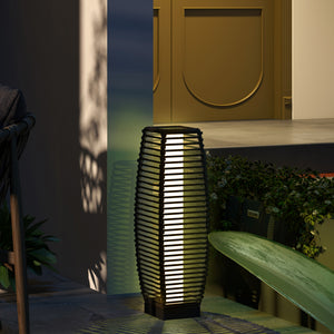 Outsunny Solar Floor Lamp, Outdoor Rattan Garden Lantern Pathway Light & Decorative Driveway Lighting with Auto On/Off LED Lights for Porch, Yard, Lawn, Courtyard, Deck, Gray