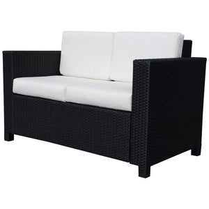 Rattan Sofa, 2 Seater Garden Furniture with Soft Padded Cushion and Armrests, Wicker Garden Loveseat for Patio, Black