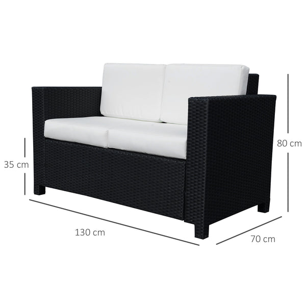 Rattan Sofa, 2 Seater Garden Furniture with Soft Padded Cushion and Armrests, Wicker Garden Loveseat for Patio, Black