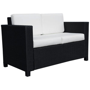 Rattan Sofa, 2 Seater Garden Furniture with Soft Padded Cushion and Armrests, Wicker Garden Loveseat for Patio, Black