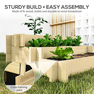 3-Tier Raised Garden Bed with 5 Compartments and Bed Liner, Fir Wood Elevated Planter Box, for Vegetables, Herbs, Outdoor Plants, 37 x 37 x 14in, Natural