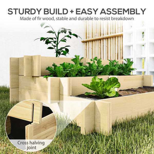 3-Tier Raised Garden Bed with 5 Compartments and Bed Liner, Fir Wood Elevated Planter Box, for Vegetables, Herbs, Outdoor Plants, 37 x 37 x 14in, Natural