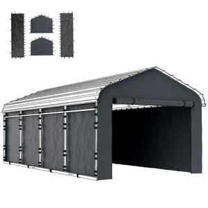 Carport Replacement Canopy Cover Sidewalls for 10' x 15' Carport, UPF50+ Waterproof PE Garage Car Tent Shelter Tarp with Roll up Door, Sidewall ONLY, Dark Grey