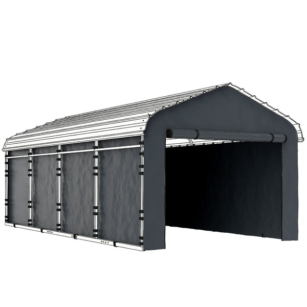 Carport Replacement Sidewall Panels Set of 4 for 10' x 15' Carports, UPF50+ Waterproof PE Tarp Replacement Side Wall Cover with Zipper Door, Top Cover and Frame Not Included, Dark Gray